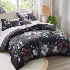 King Duvet Cover Set Watercolor Overscale Floral Cotton Duvet Cover for King