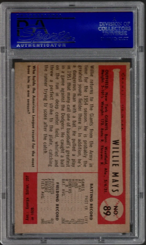 Bowman #89 Willie Mays 1954 PSA EX-MT 6 Foto 2 de 2