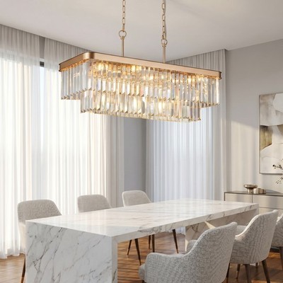 34 inch 11 Light Modern Rectangular Crystal Pendant Chandelier Kitchen Fixture