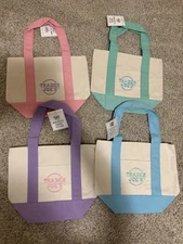 NWT Trader Joe's Mini Canvas Pastel Tote Bags Set of 4 (Blue/Pink/Green/Purple) 