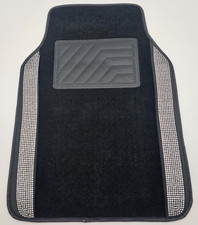 Bling Diamond Car Floor Mats, Rhinestone Anti-Slip Waterproof 4pcs Black/Silver