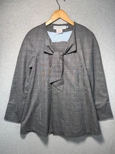 Gretchen Scott Designs Jacket Womens XS Gray Plaid Collar Tie Classic NWT