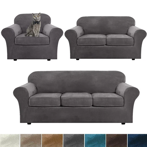 Samt Stretch Elastisch Sofabezug Wohn Couch Schonbezüge Schoner 1/2/3 Sitzer - Bild 35 von 112