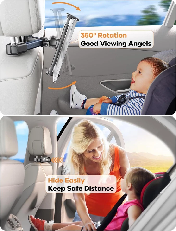 4.7-12.9" Car Back Seat Headrest 360° Mount Tablet Holder for iPad Phone Samsung - Image 2 of 4