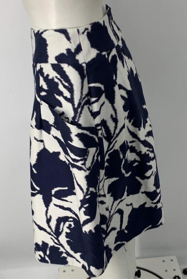 Oscar De La Renta Womens Blue White Floral Abstract Print Silk Blend Skirt sz 8 - Image 3 of 4