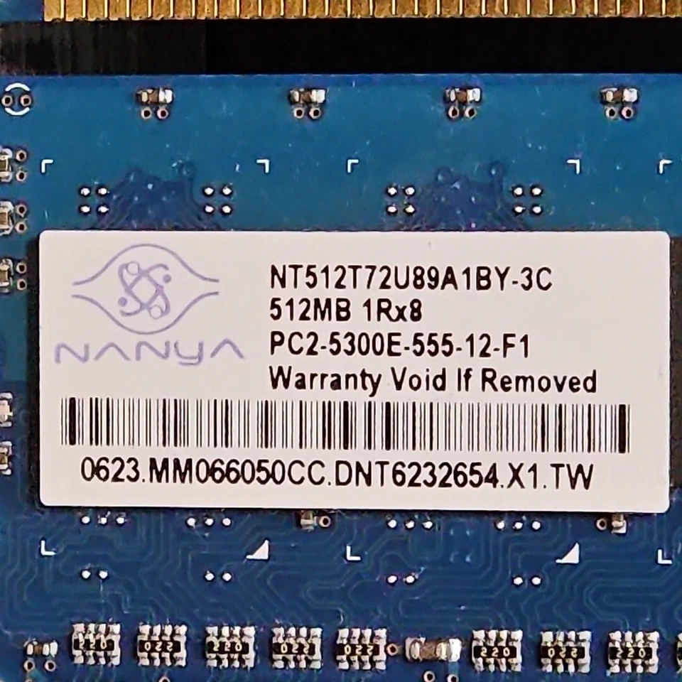 (Lot of 4) NANYA 512MB 1Rx8 PC2-5300E 55-12-F1 Desktop Memory NT512T72U89A1BY-3C - Image 2 of 3
