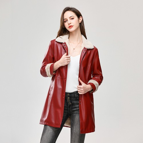 Womens Faux Pu Leather Fleece Lined 