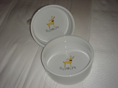 Extremely Rare Pottery Barn Reindeer Pet Bowls 2 Ebay