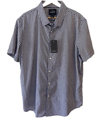 DANIEL HECHTER PARIS Size XL Men's Shirt Blue & White Checks Plaid Gingham Plaid