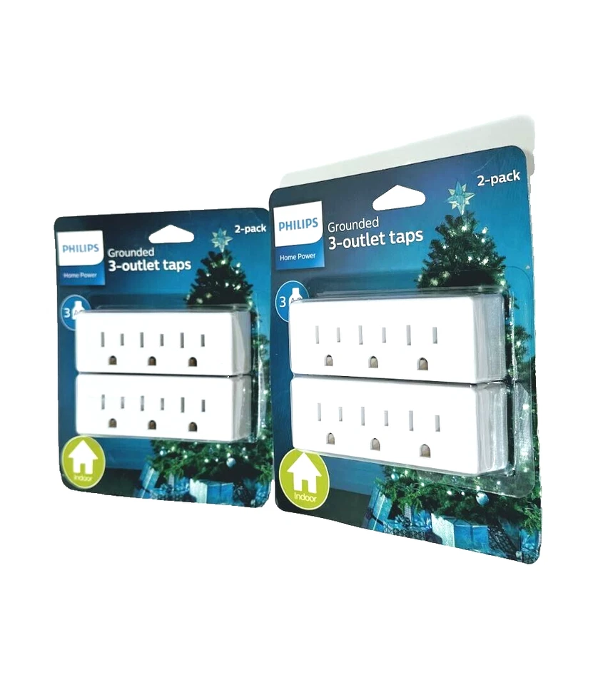 Philips 3 Outlet Adapter 2 Pack Power Outlet Strip Grounded Wall Tap Indoor 2PK - Image 3 of 3