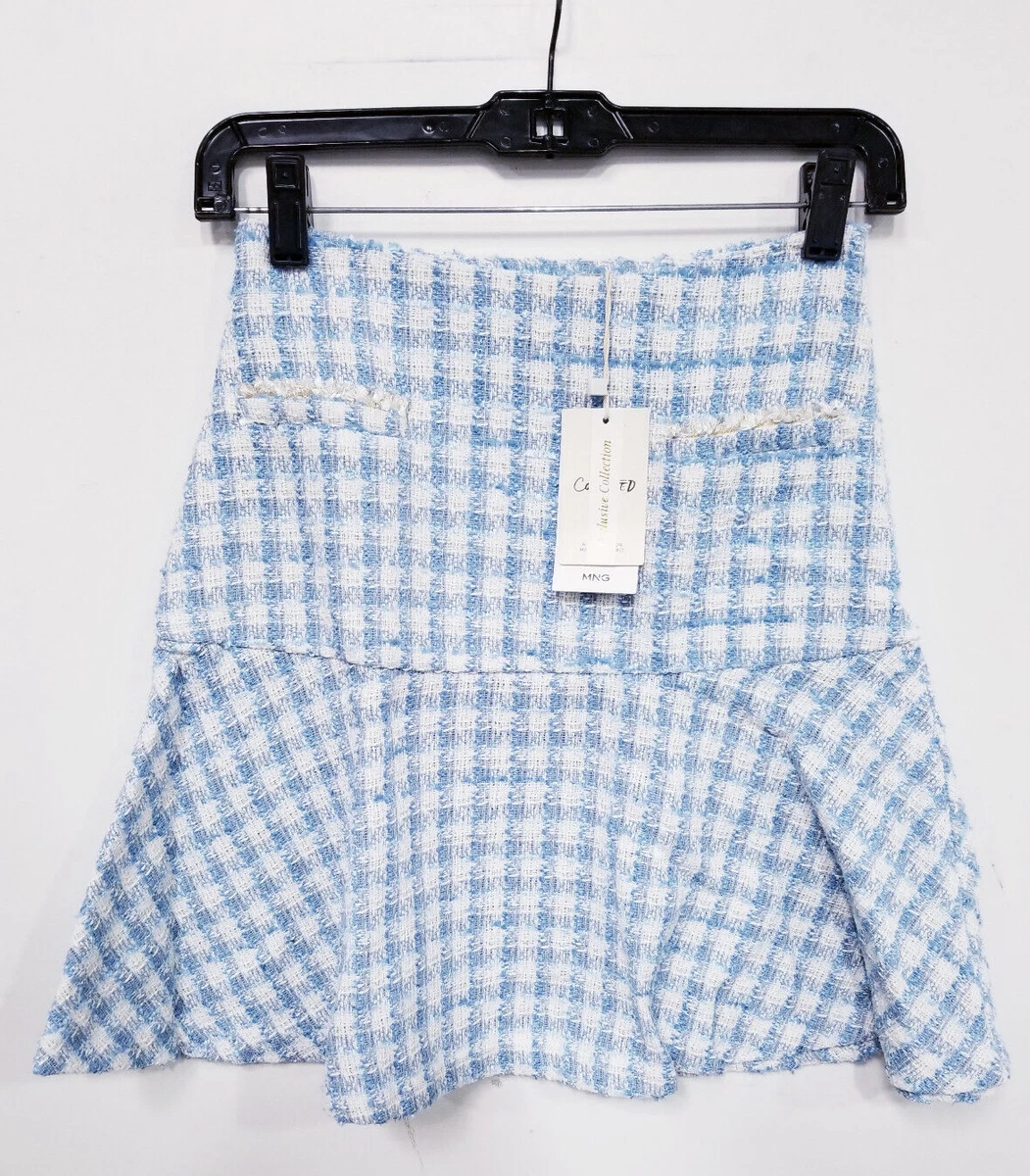 Mango Nilo Check Tweed Skirt (37097722) Sz XS BLue