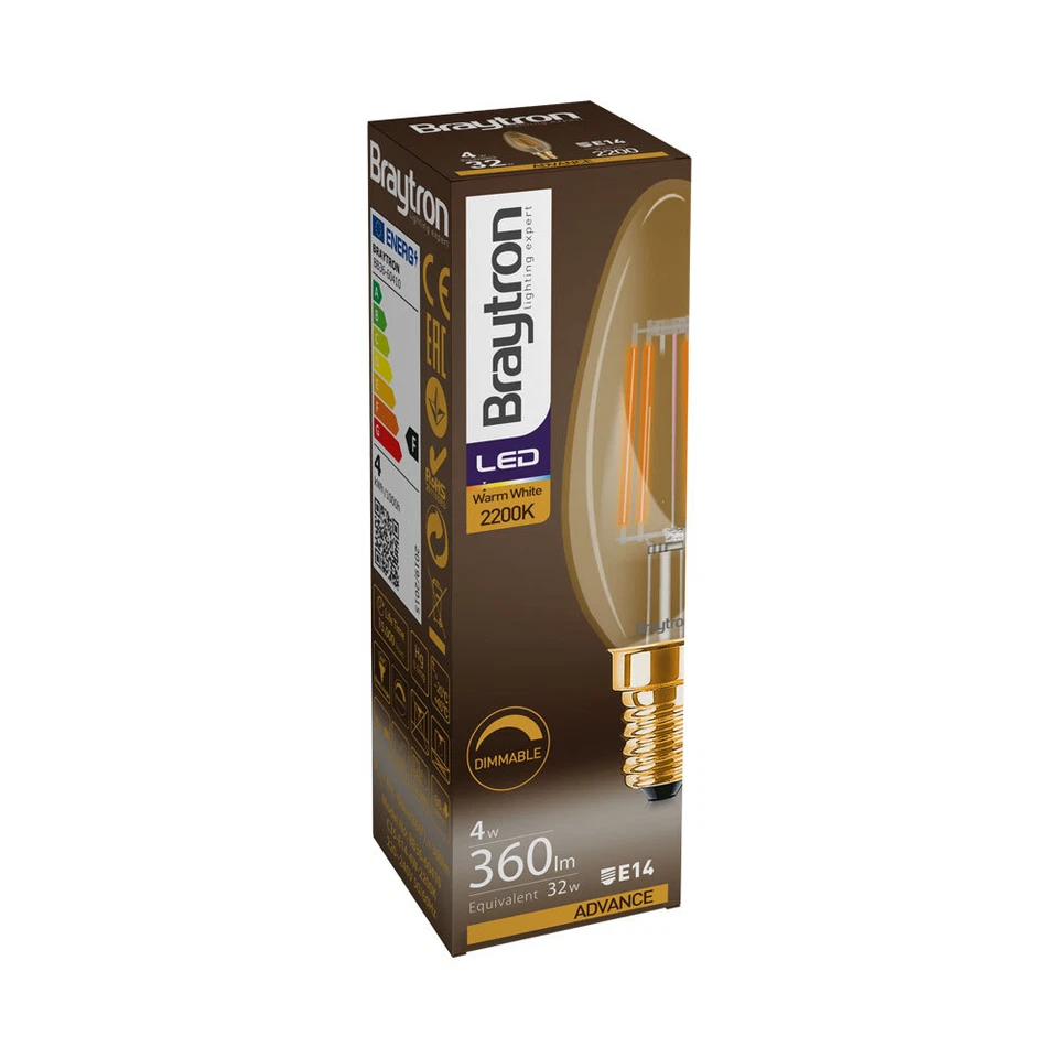 10x Leuchtmittel E14 Filament Kerze LED 4W 360 Lumen bernstein dimmbar warmweiß - Bild 3 von 4