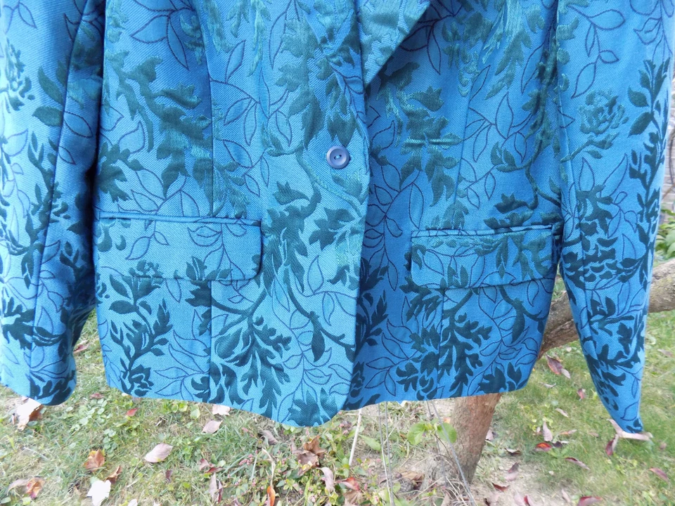 Винтажный FAB диалог sz 10 стильный блейзер куртка вышитый радужный цветочный бирюзовый - Изображение 3 из 4