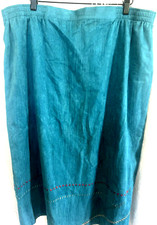 Vintage 80s Koret Embroidered Midi Skirt Size 24W Faux Suede Cottage Grannycore