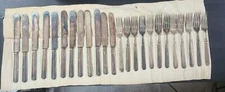 1860s WM Rogers Eagle 12 DWT Silver Plate Monogram GWK Cowboy Knives & Forks