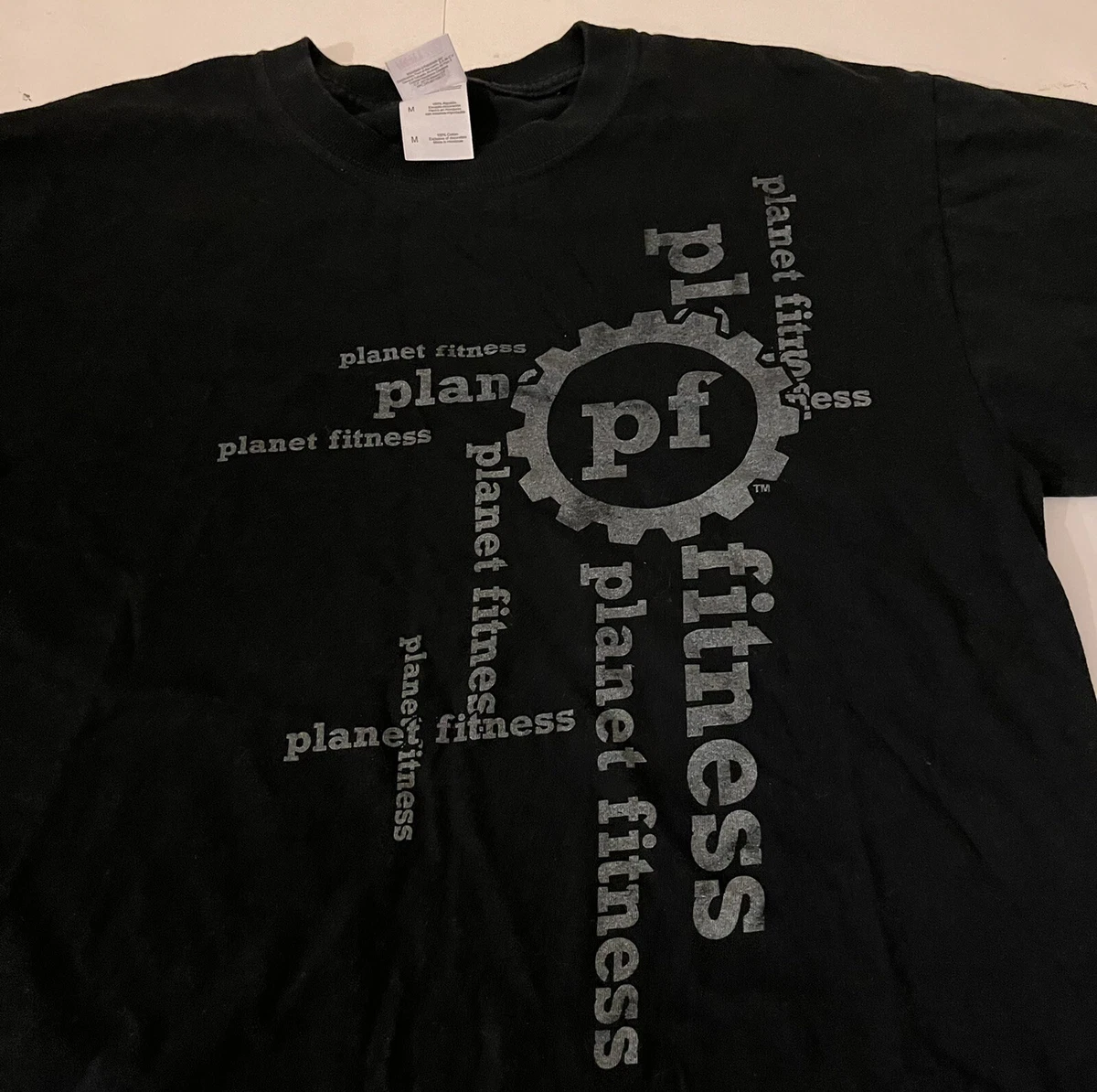 Planet Fitness Gears Gym Workout Black T SHIRT Size Medium