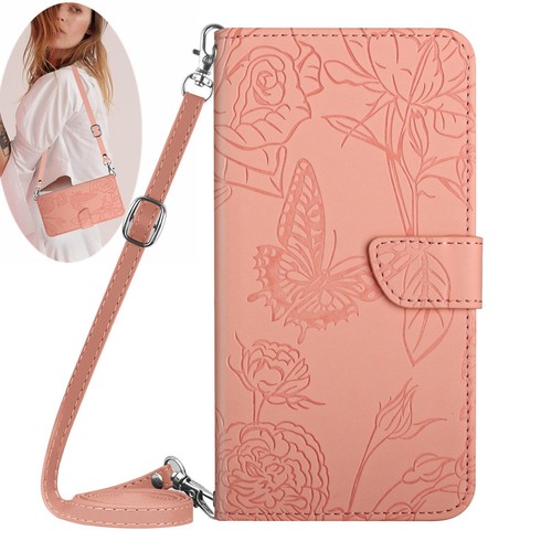 Für verschiedene Handy Umhängetasche Schmetterling Leder Karten Brieftasche Etui Flip Ständer Cover