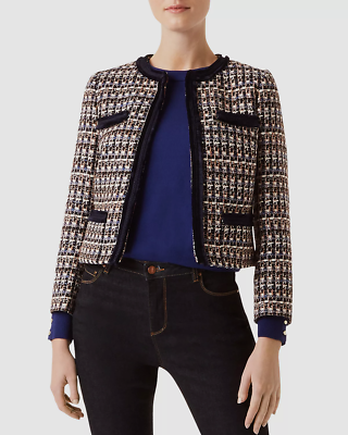 $841 Hobbs London Women's Blue Ayla Tweed Open Front Jacket Coat