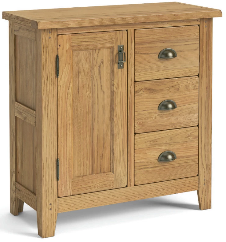 Abbey Oak Mini Sideboard with Side Drawers Modern Rustic Storage