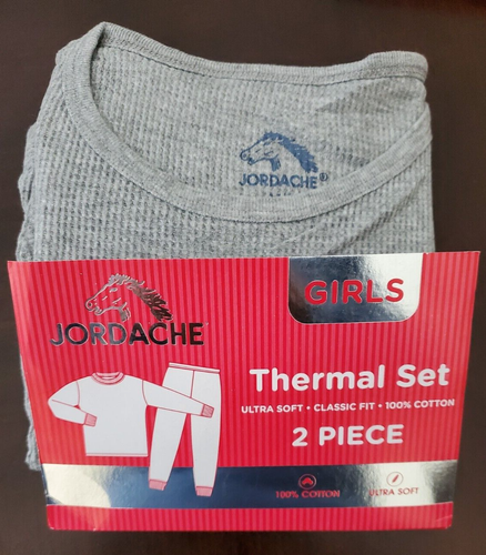 JORDACHE GIRL'S GRAY THERMAL TWO PIECE LONG UNDERWEAR SET SIZE 14-16 NEW