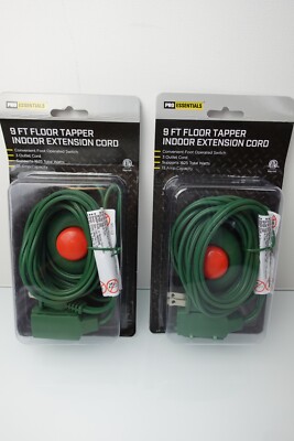 Pro Essentials 9ft Floor Tapper Indoor Extension Cord 3 Outlets Green Lot of 2