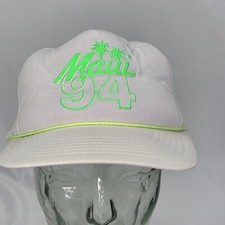 Vintage 90s Maui Hawaii 1994 Neon/white Snapback Rope Trucker Hat Mesh Cap Palm