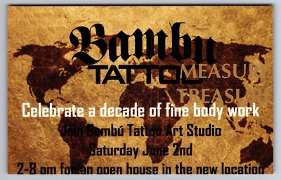 C.2010 PROVIDENCE, RI BAMBU TATTOO ART STUDIO MAP PROMO CARD F18D