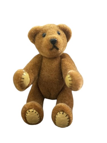 Vintage Flocked Teddy Bear Lapel Pin Brown Jointed Limbs Padded Paws - Picture 5 of 5