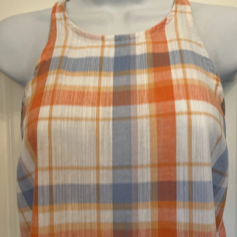 Camiseta sin mangas Old Navy talla XS azul coral a cuadros con botones en la espalda 100 % algodón ¡Adorable usada en excelente estado! Foto 2 de 4