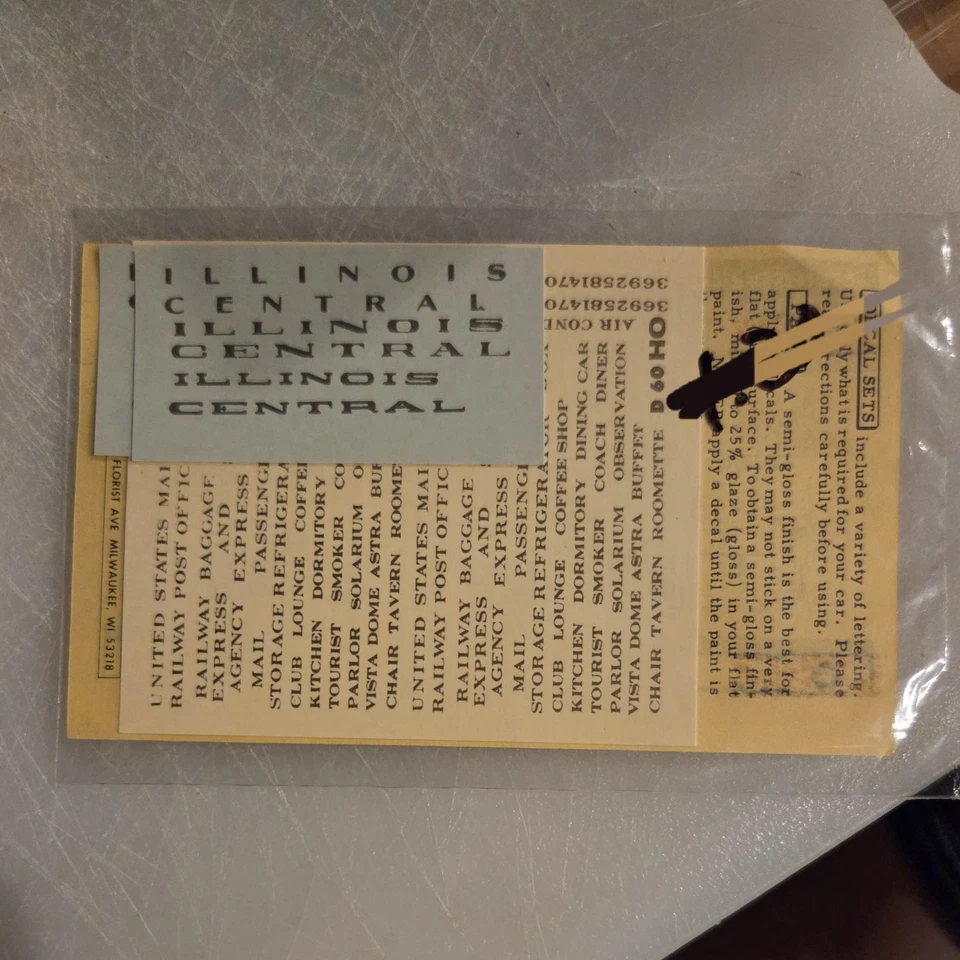 Illinois Central Passenger Decal 56-60 Walthers HO Scale, Unopened - Image 2 of 2