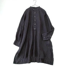 Nest Robe Black Linen Band Collar Shirt 100 Linen Made in Japan Women's