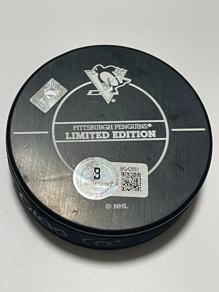Mike Sullivan Signed Penguins B2B Stanley Cup Champs Puck Beckett BAS COA IP a - Image 2 of 3