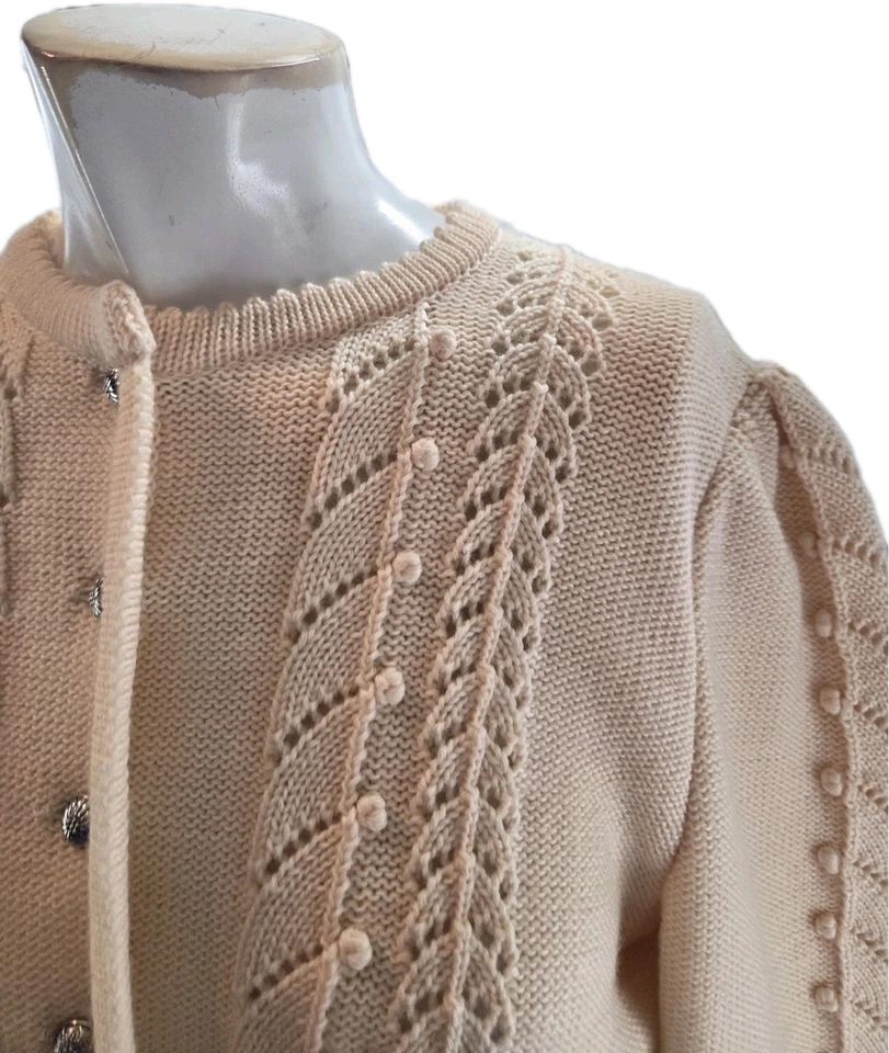 SUÉTER CÁRDIGAN VINTAGE Giesswein Tirol Lana Crema Bordado Talla 40 AUSTRIA Foto 3 de 4