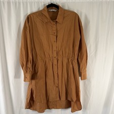 Zara Dress Women's XS Brown Long Sleeve Button Up Collared Lightweight