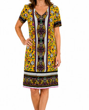 Y2K Womens Dress Size 10 Mustard Yellow Floral Sheath Whimsy Boho London Times