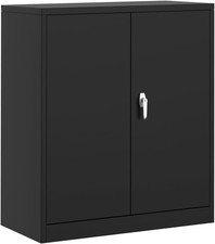 Metal Storage Cabinets With Lockable Handle Doors  Adjustable Shelves Black