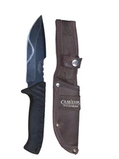 Camillus Titanium 440 Fixed Blade Black Handle Hunting Knife W Sheath