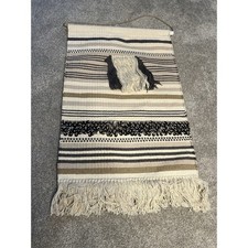 Handwoven Tapestry w/ Fringe Home Decor Boho Farmhouse Morracan Cream Black