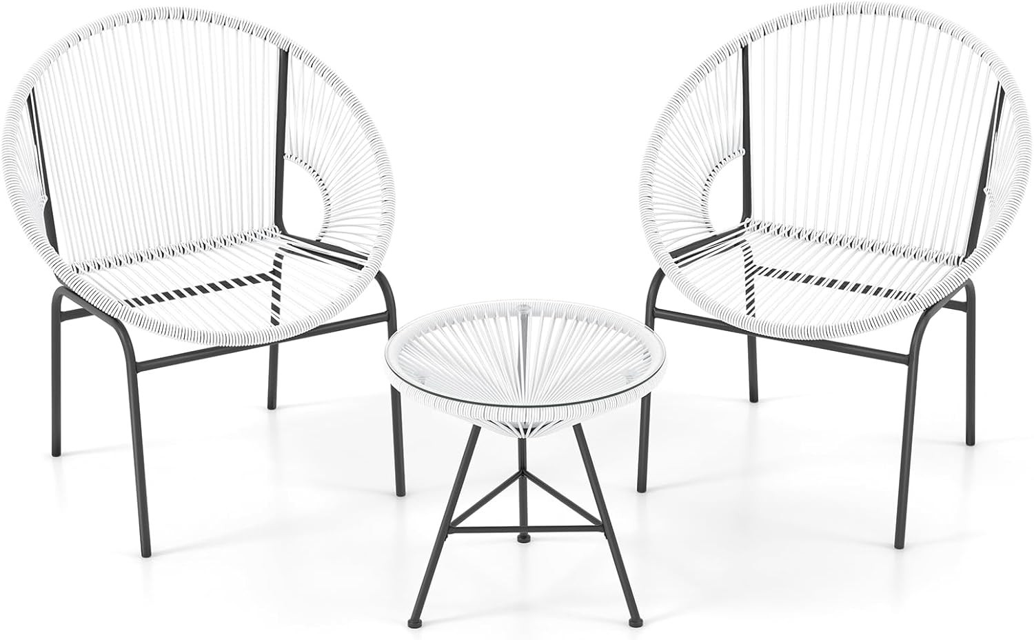3-Piece Outdoor Acapulco Chair Set, Wicker Conversation Bistro Sets with Plastic