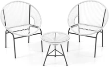 3-Piece Outdoor Acapulco Chair Set, Wicker Conversation Bistro Sets with Plastic