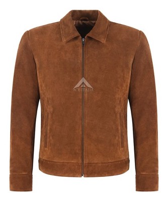 Hellbraune Herren-Rindsvelourslederjacke Bomberstil Reißverschluss klassisch lässig elegant Mantel