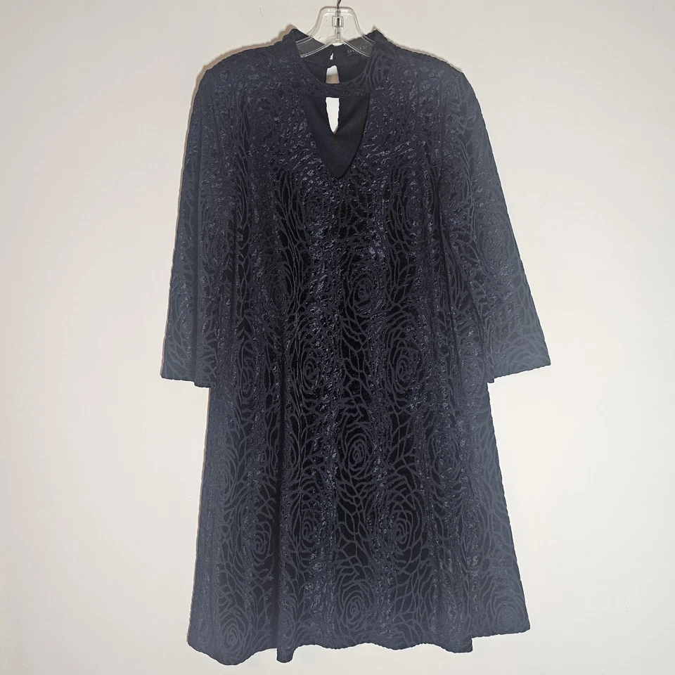 Vestido Sandra Darren Mujer 14 Azul Marino Floral Terciopelo Cuello en V Vacaciones Formal Bonito Foto 2 de 4