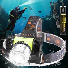Underwater 165ft Scuba Diving LED Flashlight Waterproof Scuba Headlamp Headlight