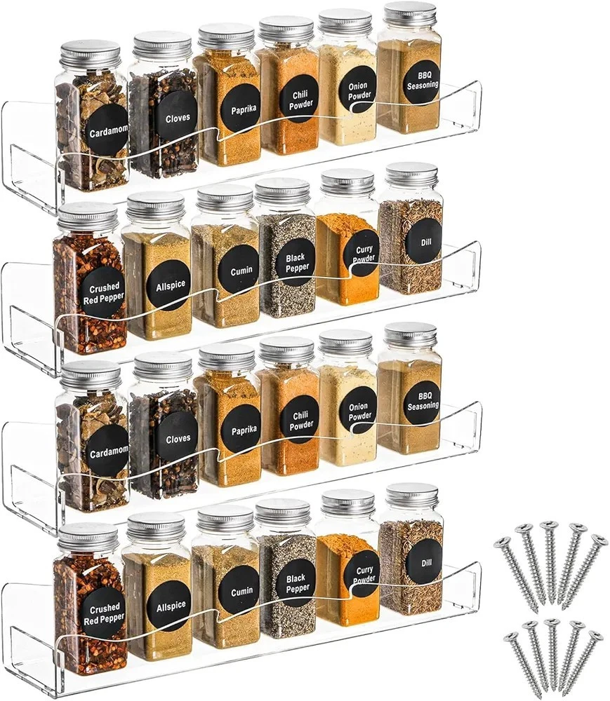 4 Pack Clear Acrylic Spice Rack Wall Mounted Kitchen Shelf Set
Opens in a new window or tab