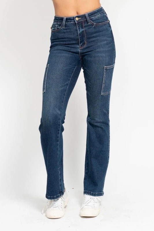 Judy Blue Women’s Dark Wash High Rise Bootcut Jeans Cargo & 5-Pocket 1/25