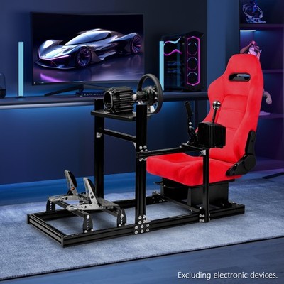 Supllueer 3060 Aluminum Racing Sim Cockpit with Red Suede Seat Fit Logitech G29
