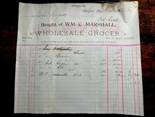 🍬 1892 Evans Marshall Grocery Billhead Maine Ledger Sugar Molasses Pork 🍖