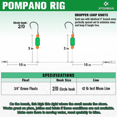 Pompano-Rigs-for-Surf-Fishing-Saltwater-Gear with Double Circle & Wide Gap Ho...