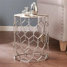 Maklaine Eclectic Geometric Metal Accent End Table in Antique Silver
