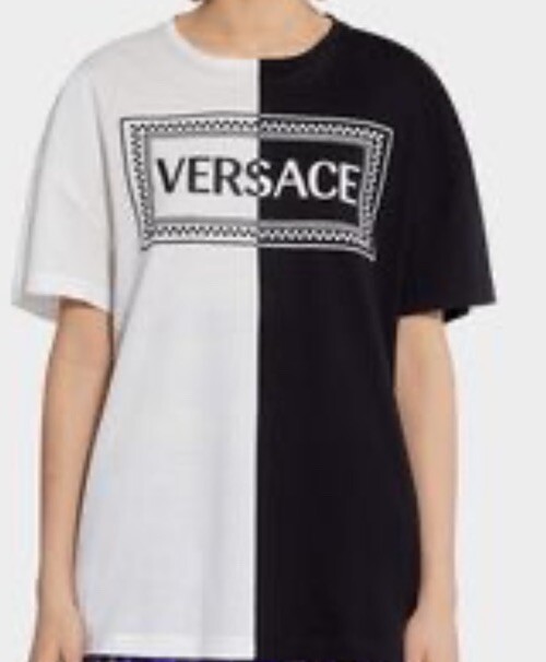 New Authentic Versace T Shirt White Black Logo 38 US 4 100% Cotton Embroidered